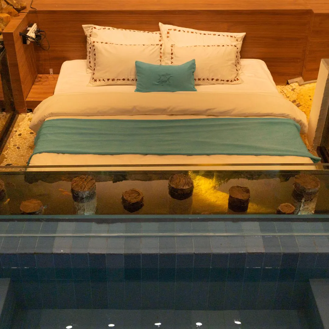 The Aqua — the bedroom and dip pool from above