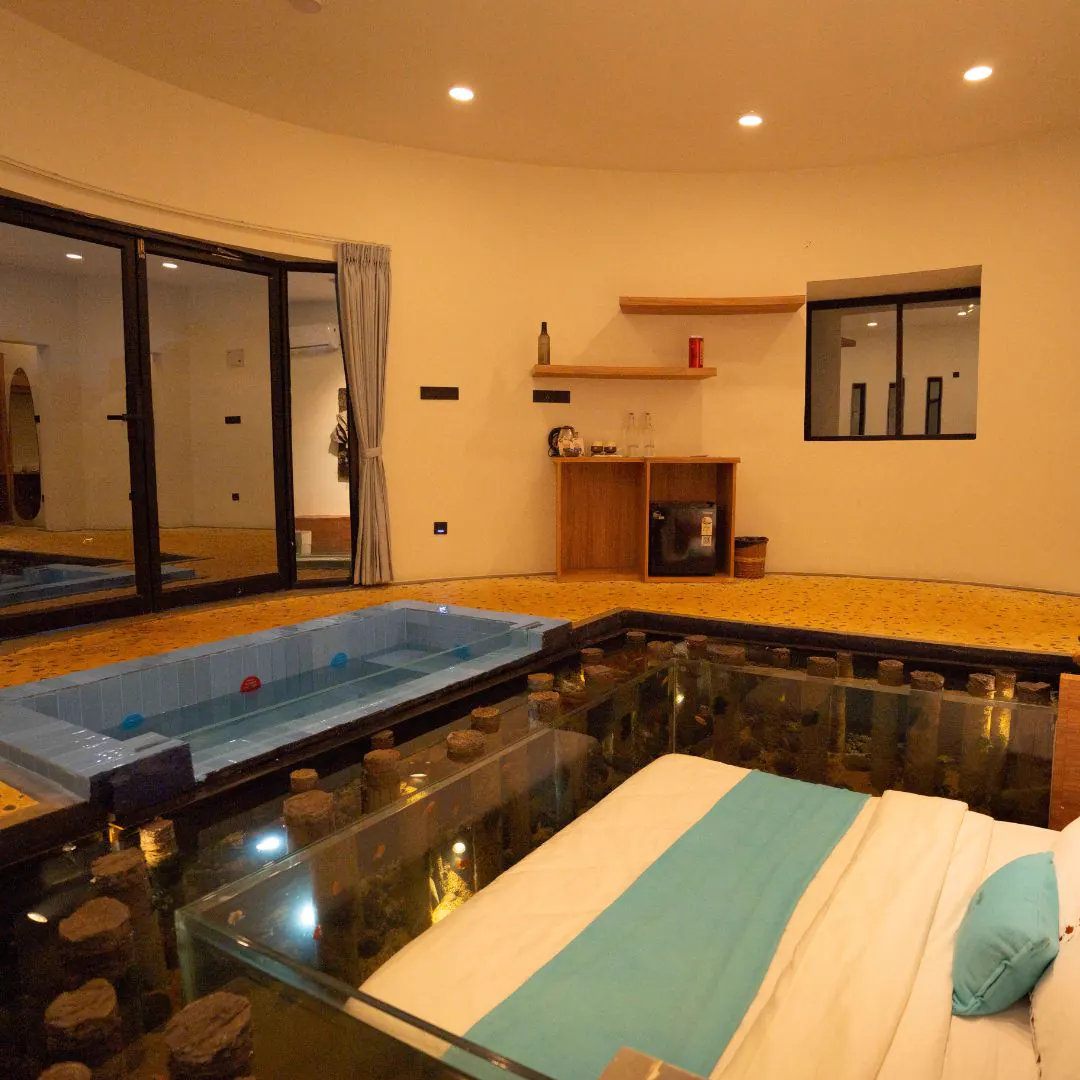 The Aqua — the interior, kitchenette and dip pool