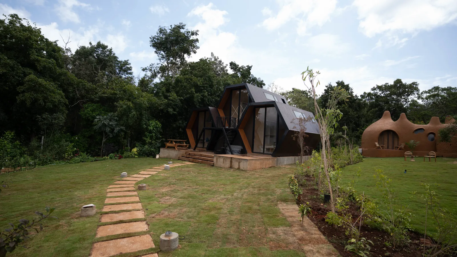 The Hive — exterior, the Hive and its path across the lawn